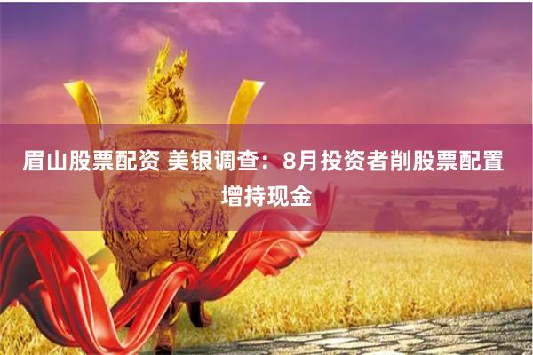 眉山股票配资 美银调查：8月投资者削股票配置 增持现金
