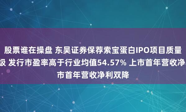 股票谁在操盘 东吴证券保荐索宝蛋白IPO项目质量评级C级 发行市盈率高于行业均值54.57% 上市首年营收净利双降